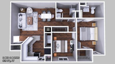 2 Beds, 2 Baths Model 106 floor plan